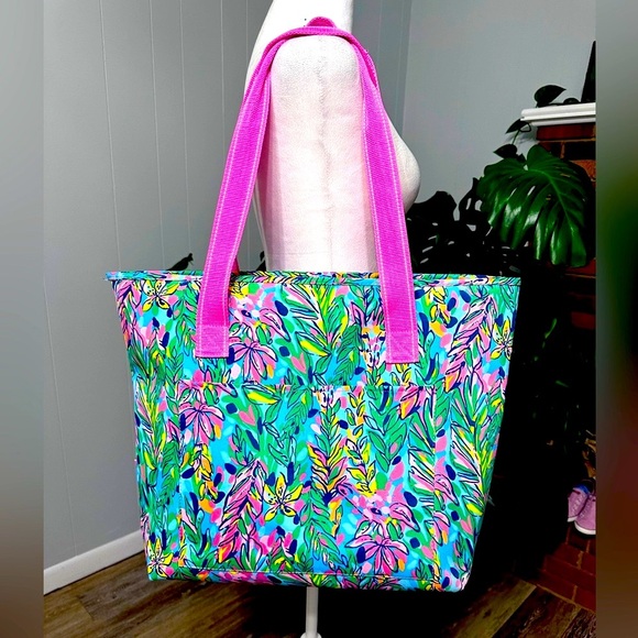 🛍️ Lily Pulitzer XL pink, blue insulated collapsible cooler tote bag - Picture 1 of 14